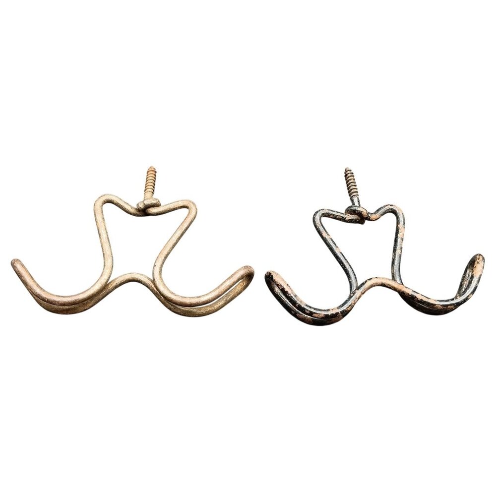 Vintage Black Metal Double Hook Wall Mount Hanger with Screw Set of 2
